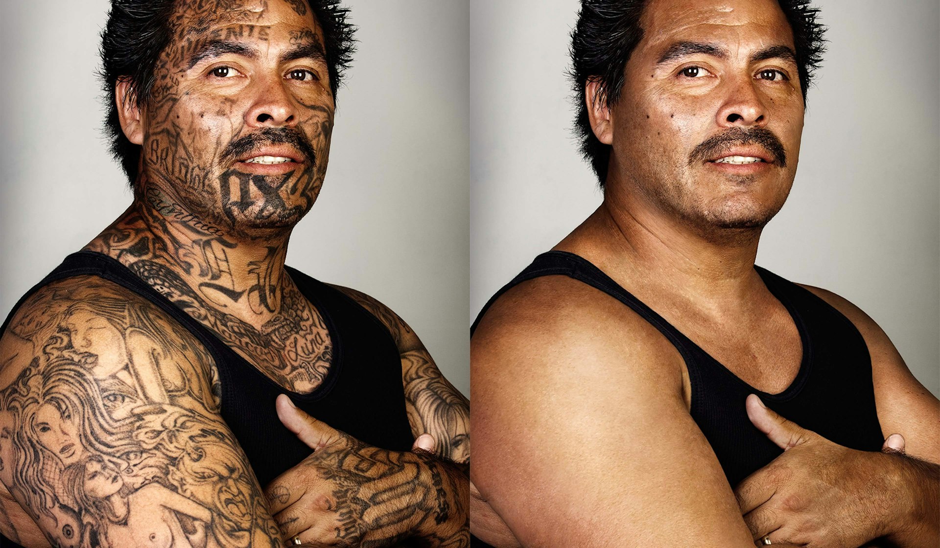 The photographer removing gang members' tattoos to help us see past the ink