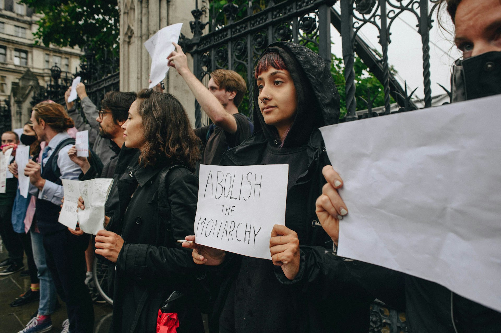 Photos of anti-monarchy protestors gathered in London