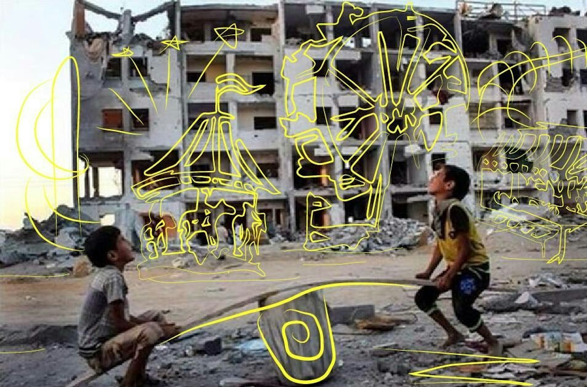 Turkish artist paints ordinary life back in to photos of wartorn Syrian cities