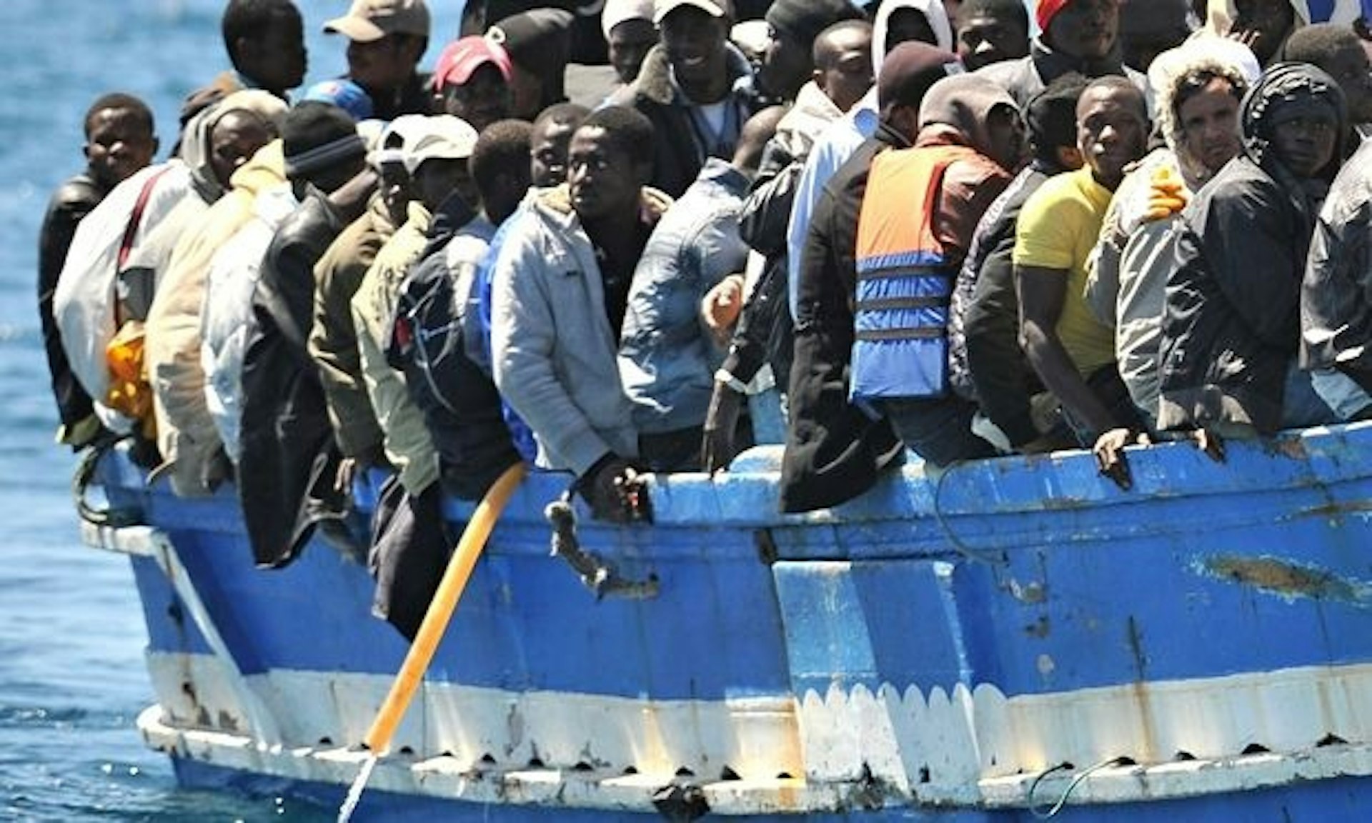 A boat with immigrants on board arrives at Lampedusa, southern Italy. ‘I said my last prayer – I felt like I was dead already.’ Photograph: Ettore Ferrari/EPA