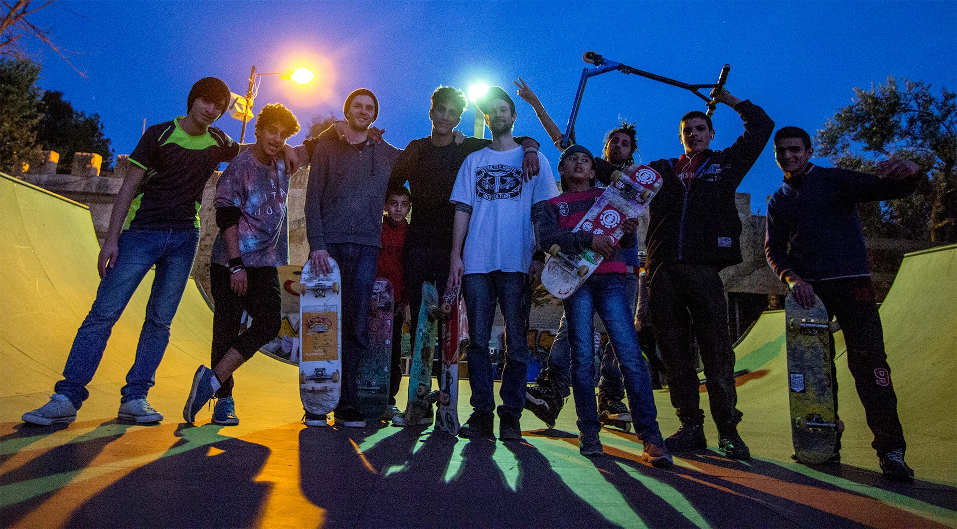 Phil & Theo with skaters in Qalqilya