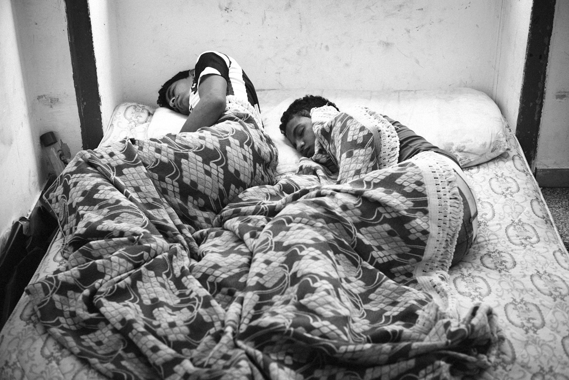 Kids sleeping in the Egyptian room.