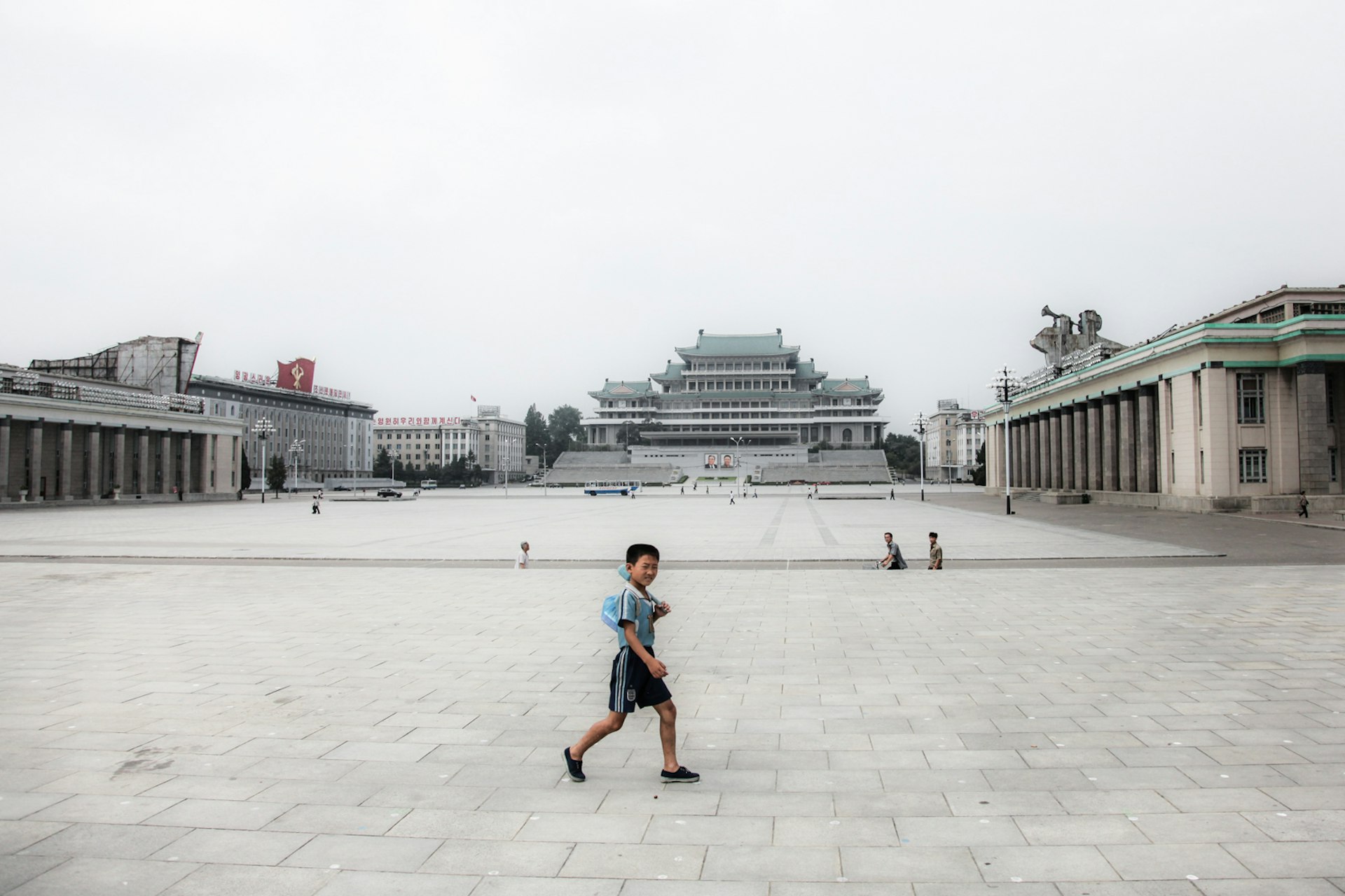 A North Korean boy in Pyongyang’s central square.