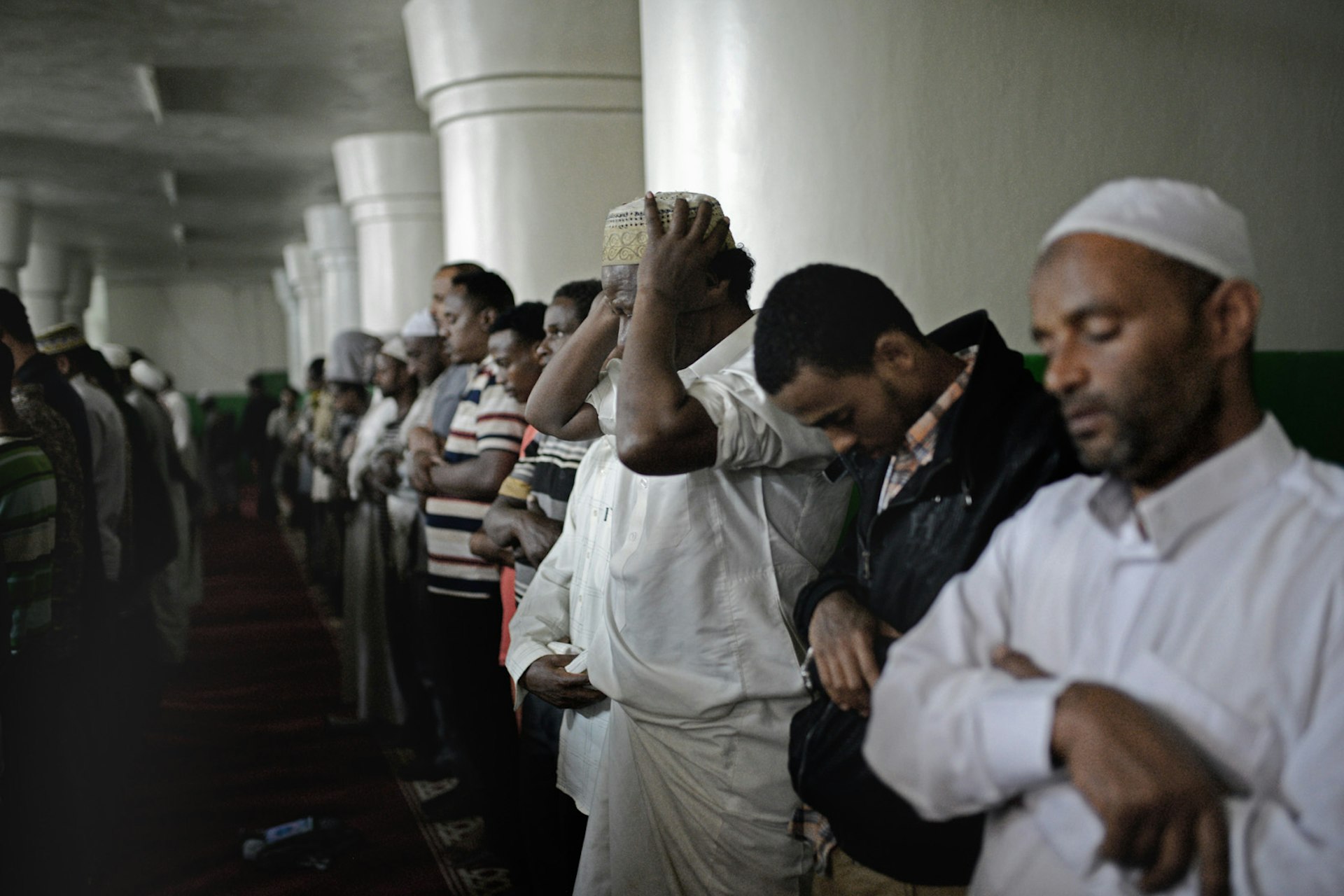 Ethiopian Muslims pray at a mosque in Harar during Ramadan