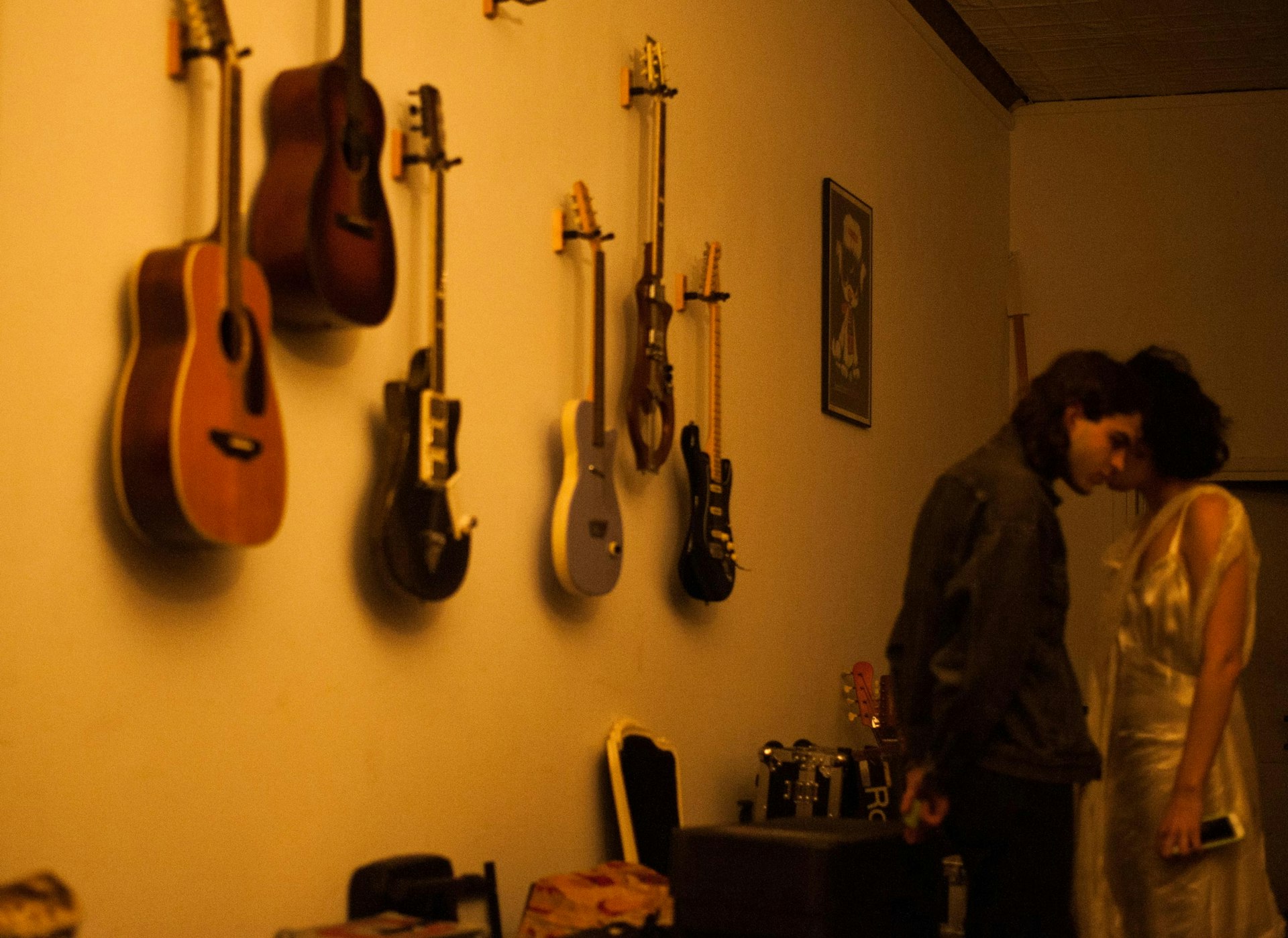 Guitars adorn the wall of Sean Lennon's New York apartment.