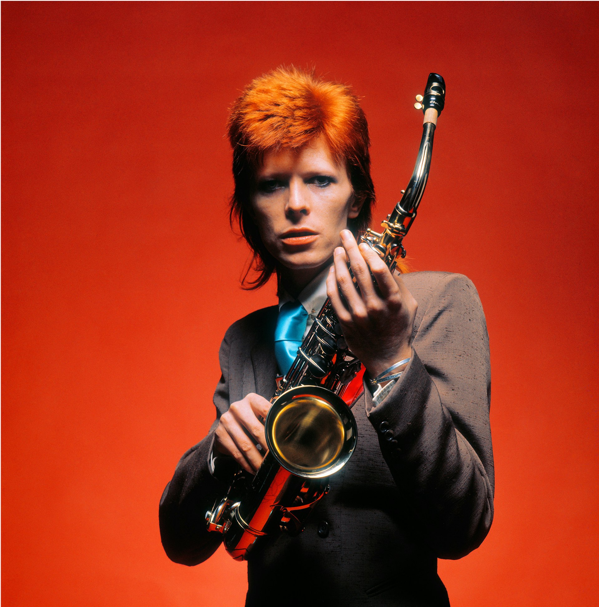 David Bowie, Saxophone,  1973, © Mick Rock / courtesy The Print Room 