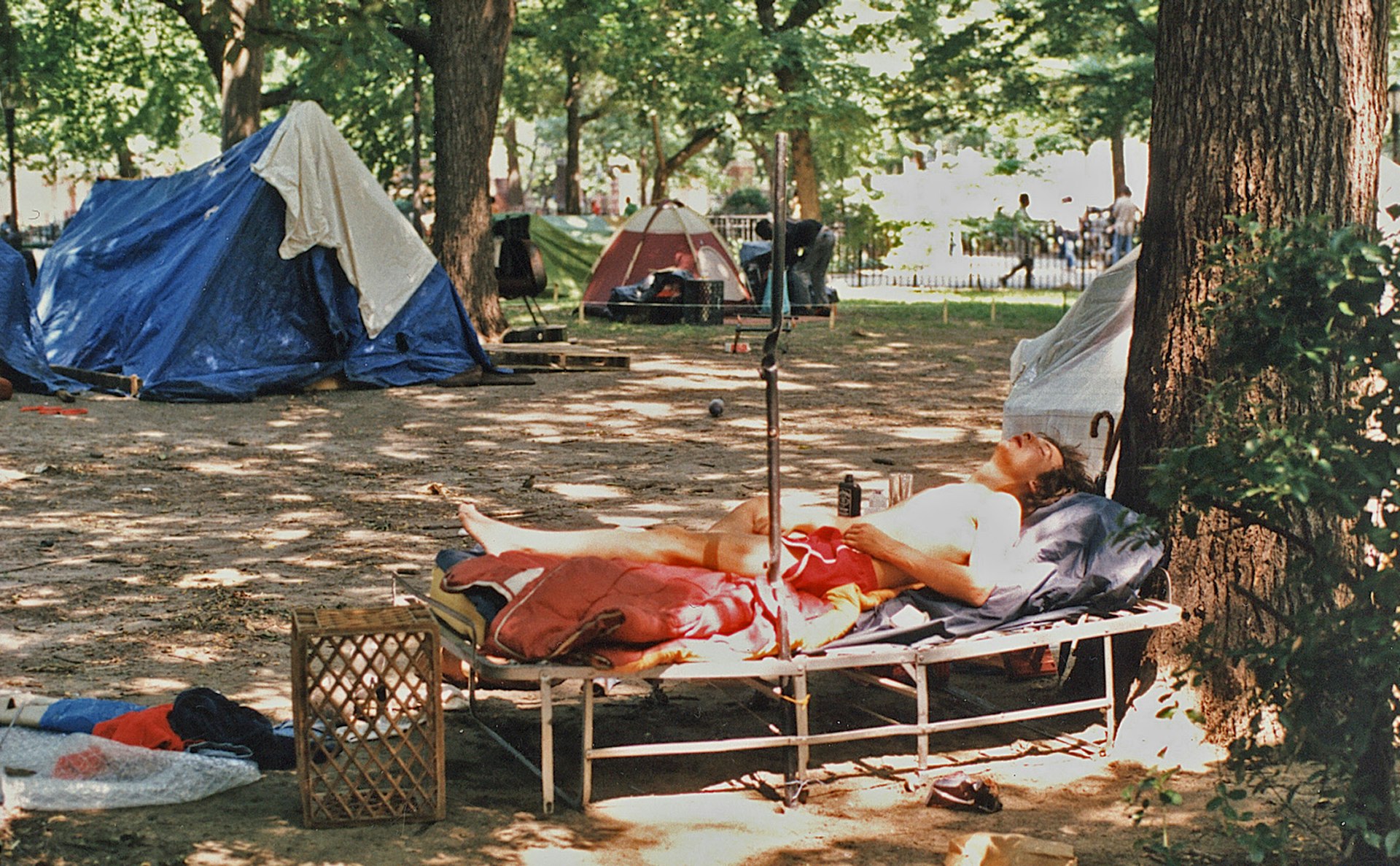 Tompkins Square Park Ten City resident sleeping, 1989.