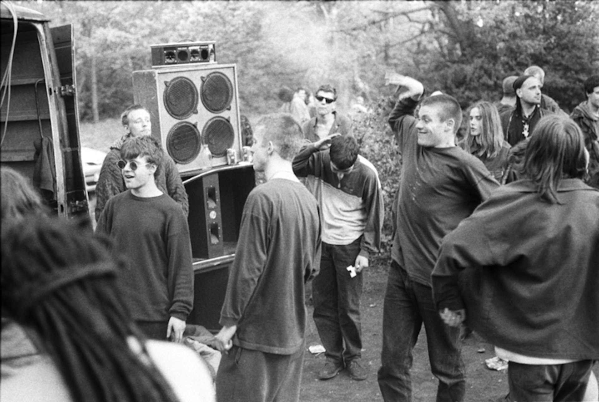 An afterparty in Wanstead Common, London, following the Anti-CJA march, 1994.