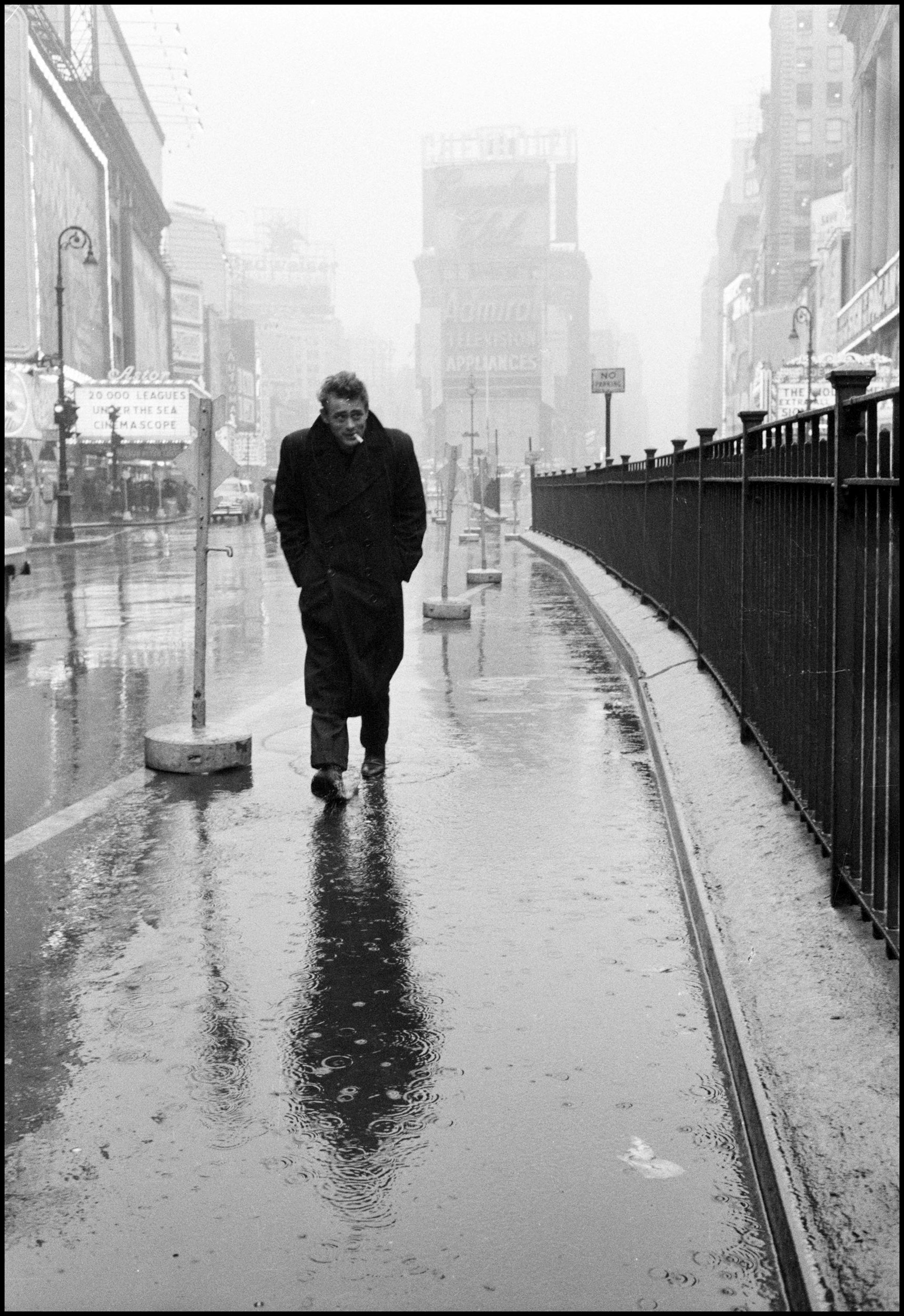 USA. New York City. 1955. James Dean haunted Times Square. Photo by Dennis Stock.