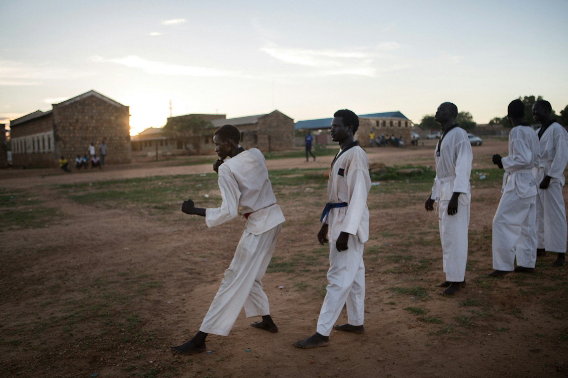 The Bolok Taekwondo Club train on a field in a suburb of Juba – one of the city's few public recreational spaces.