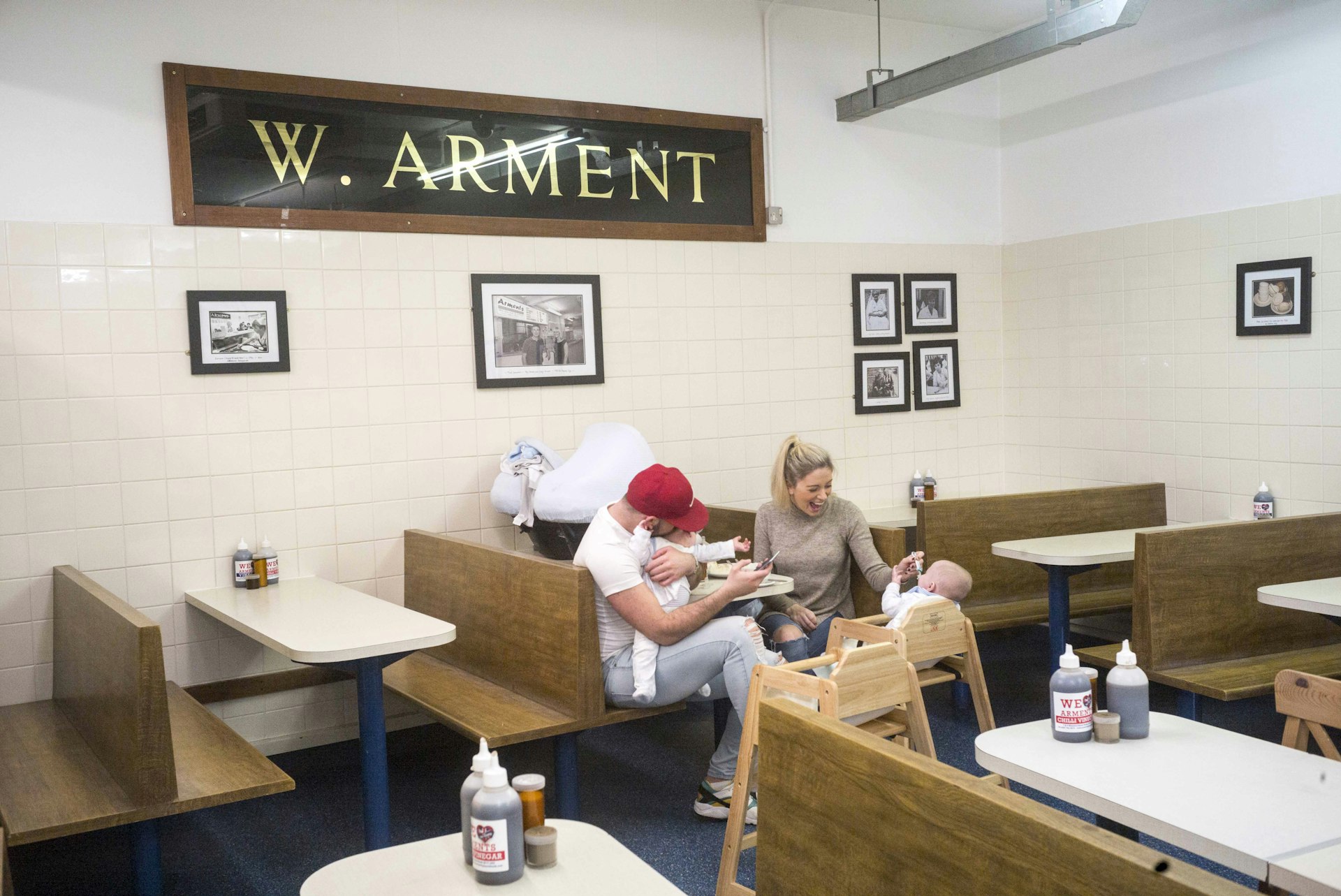 A family at Arments Pie and Mash shop