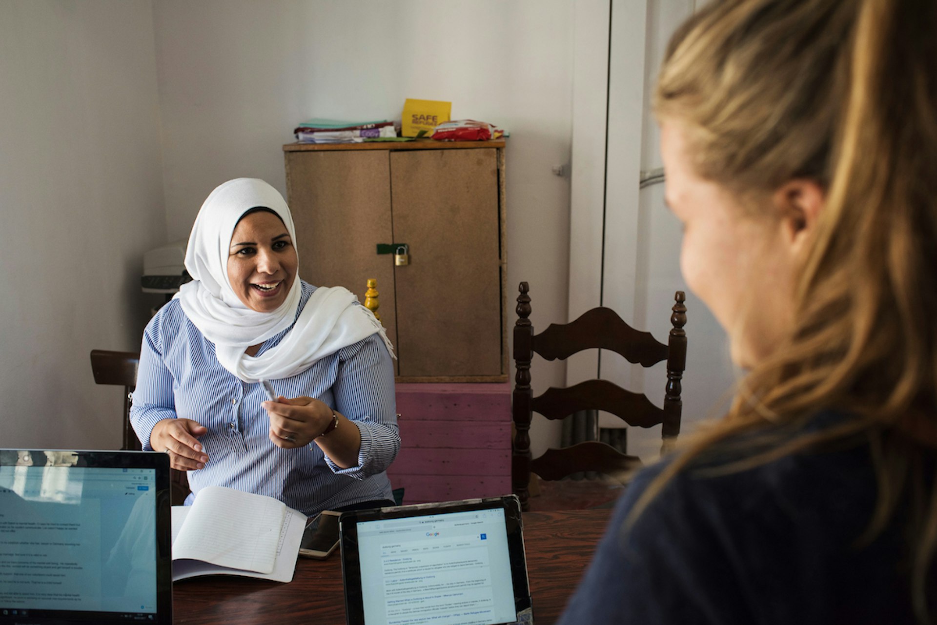 Somaya at work as an Arabic/English interpreter.