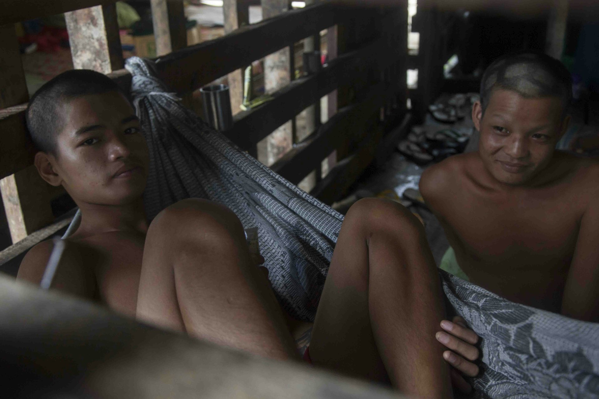 When they arrive at Myitkyina’s detox centre, new arrivals are detained in a wooden cell.