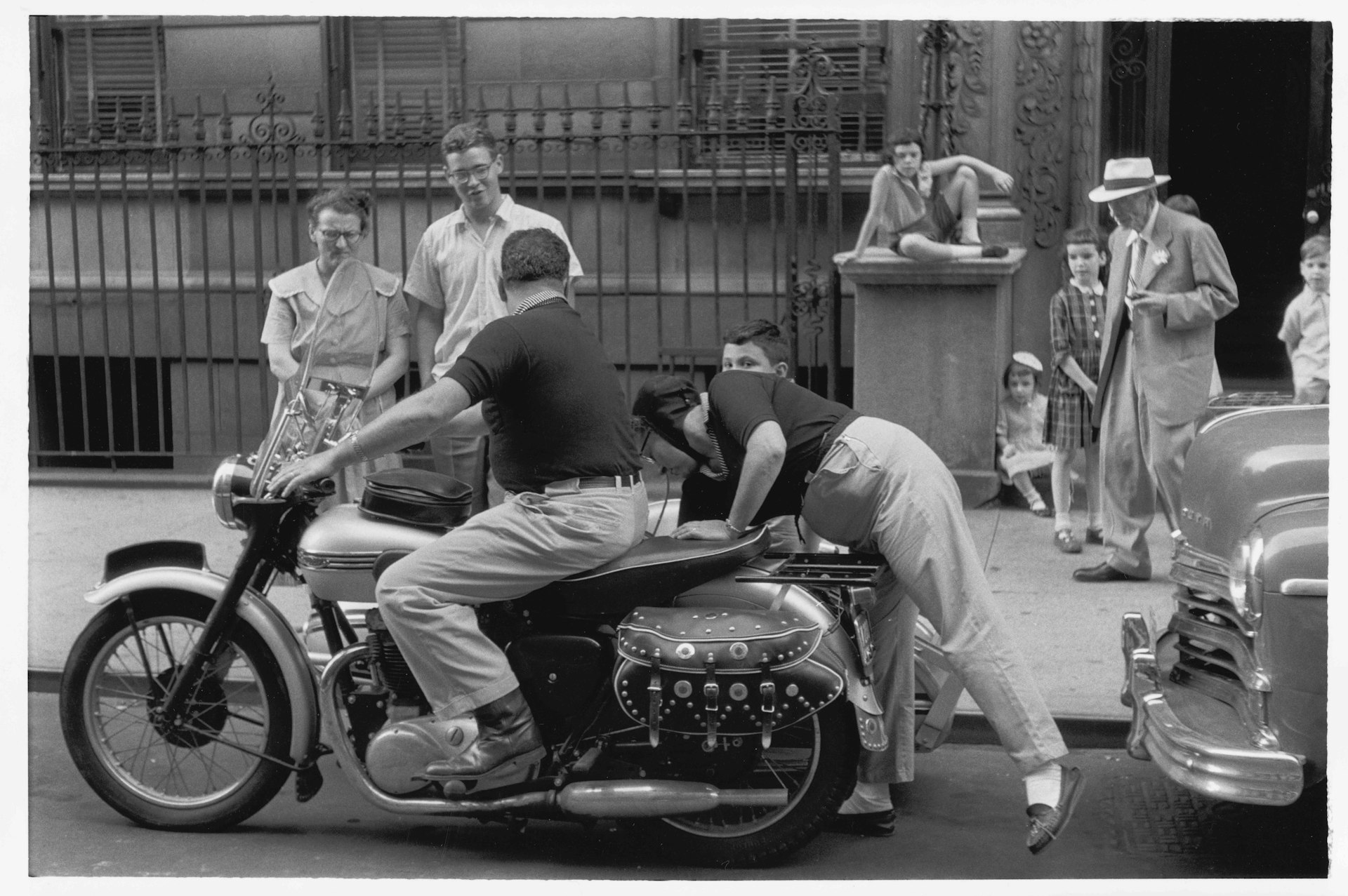 Vermont family on a motorcycle, 1957