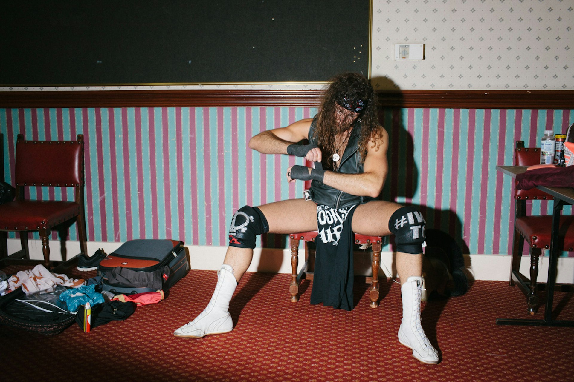 Pro Wrestling Subjective's Steve Hannah gets into character as his pirate alter-ego, Steve Valentino, moments before the show.