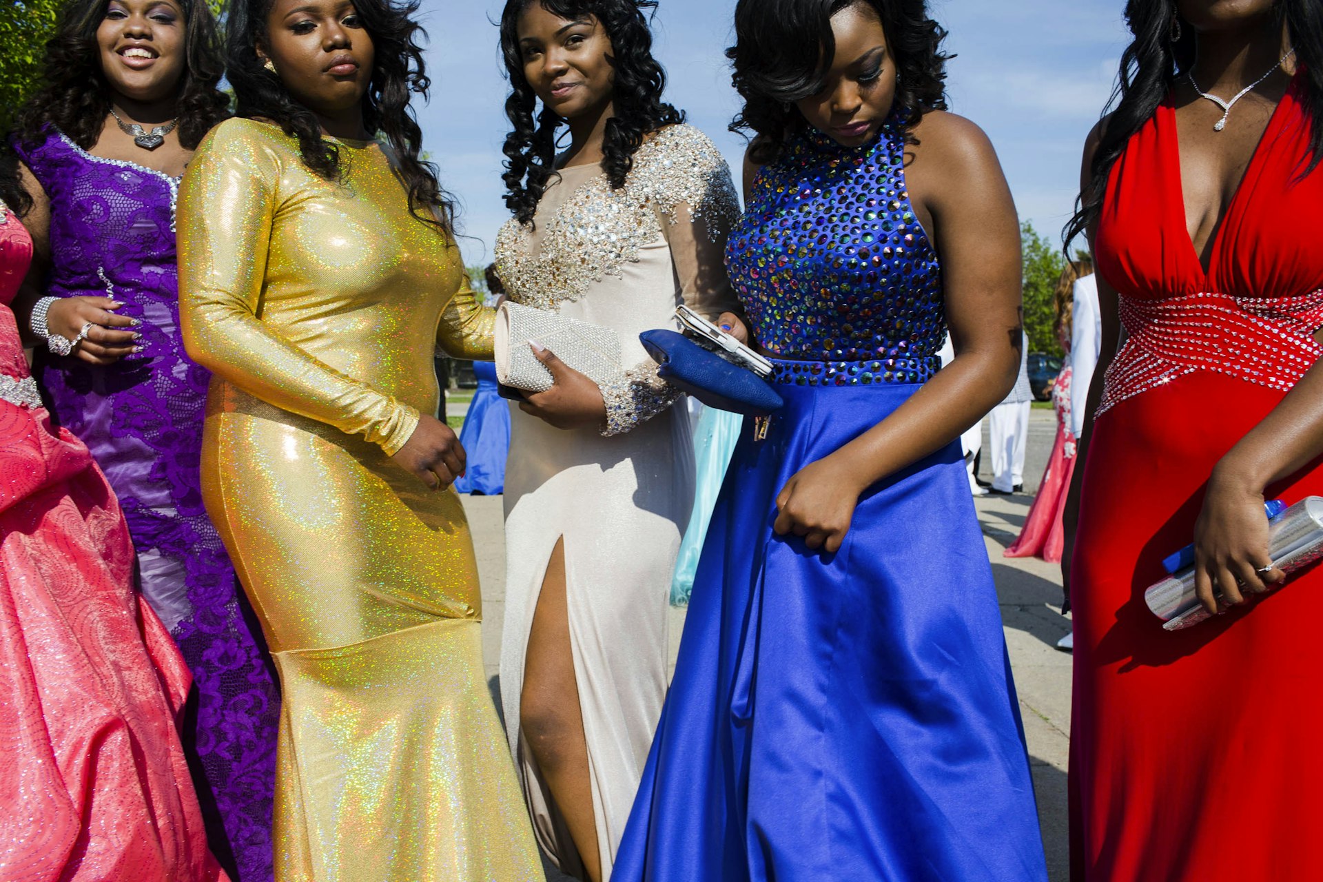 Northwestern High School students prepare for a group photo before their prom on Saturday, May 21, 2016 in Flint, Michigan. 