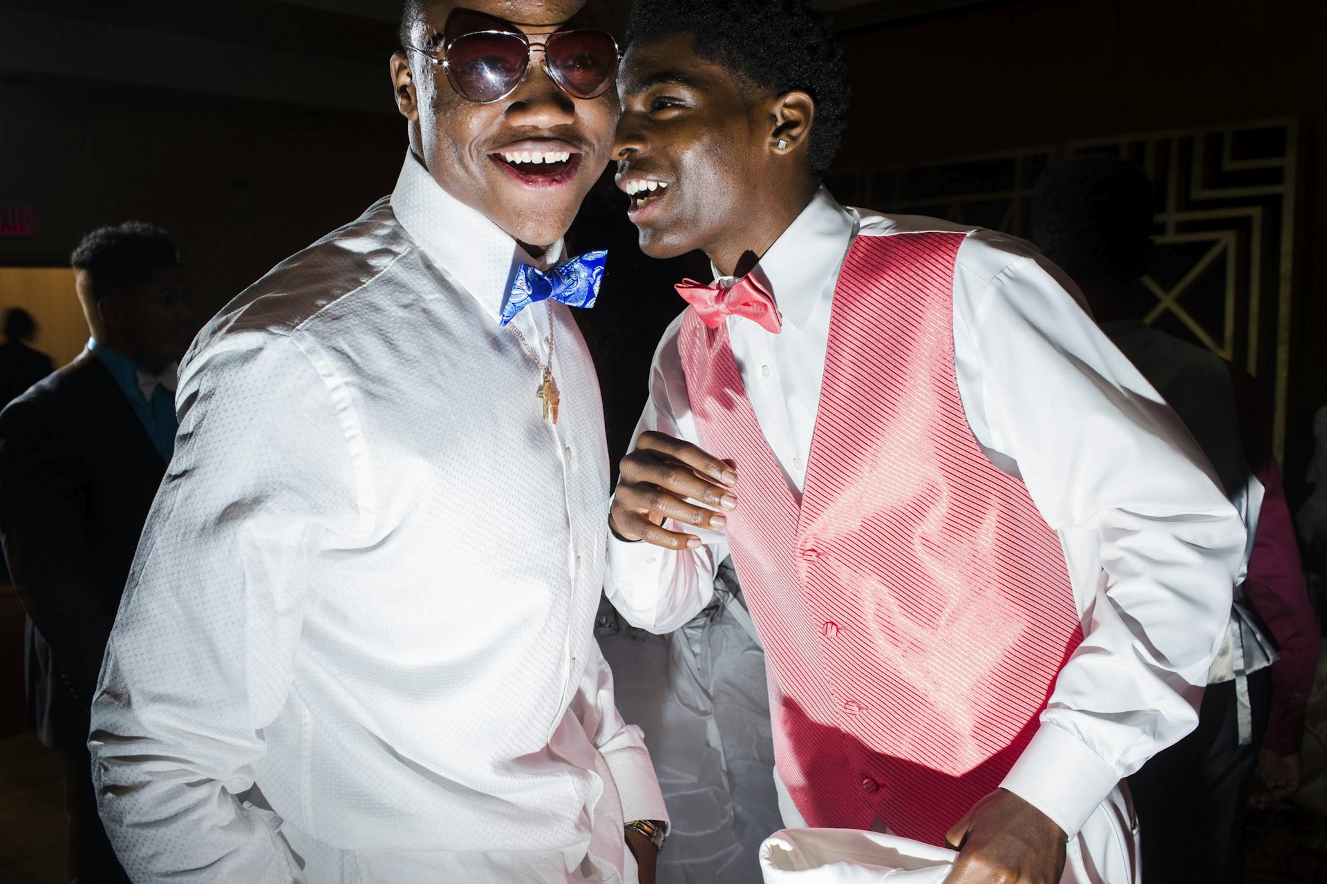 Antwoin Nelson, 18, left, and a friend  attend their high school prom on Saturday, May 21, 2016 in Flint, Michigan.
