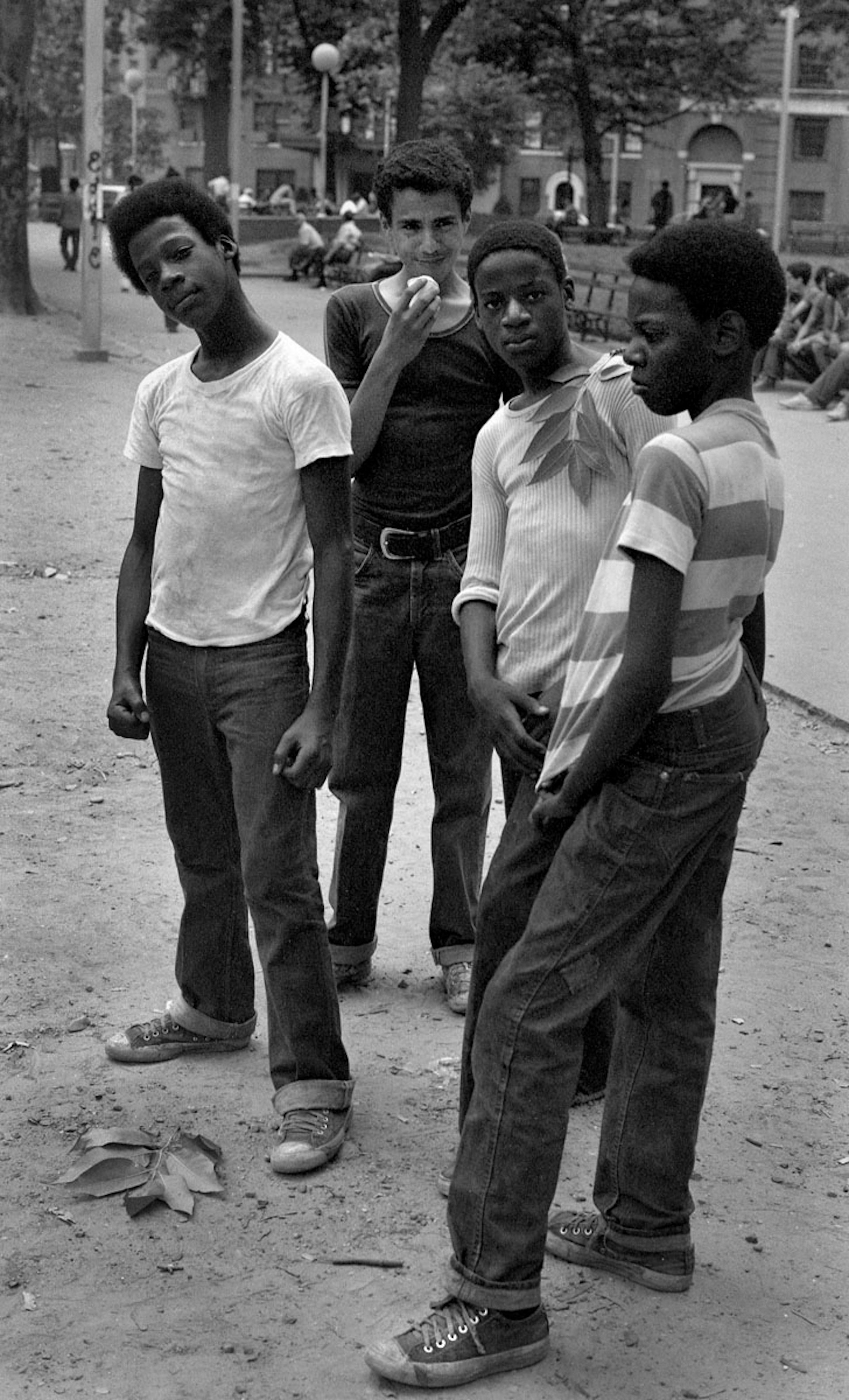 Four boys in NYC park, 1972