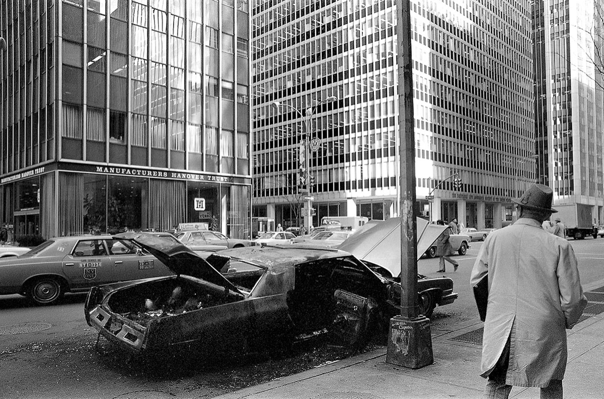 Burnt out Car on NYC Street, 1970’s