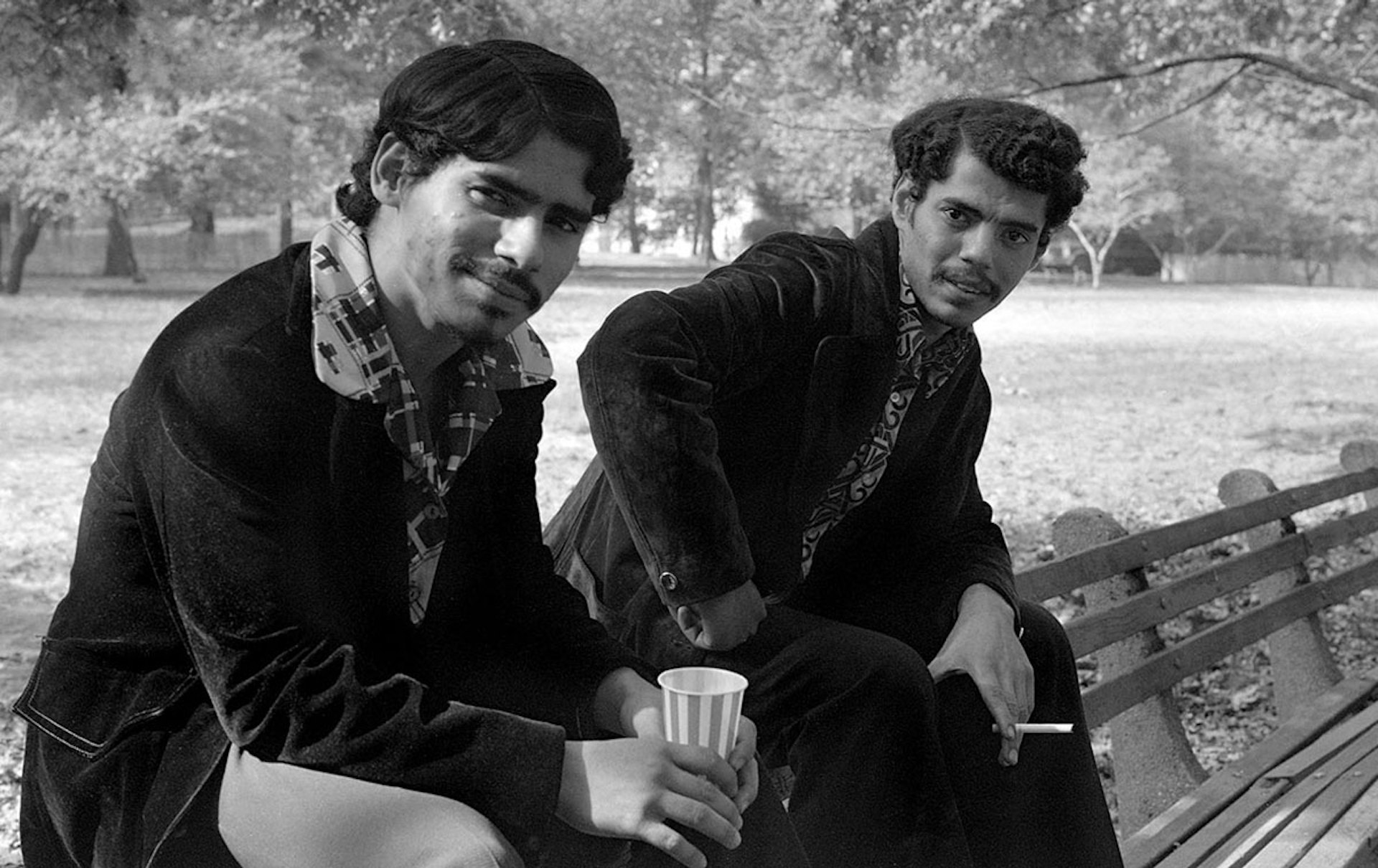 Young Men Sitting on Bench in NYC, 1973