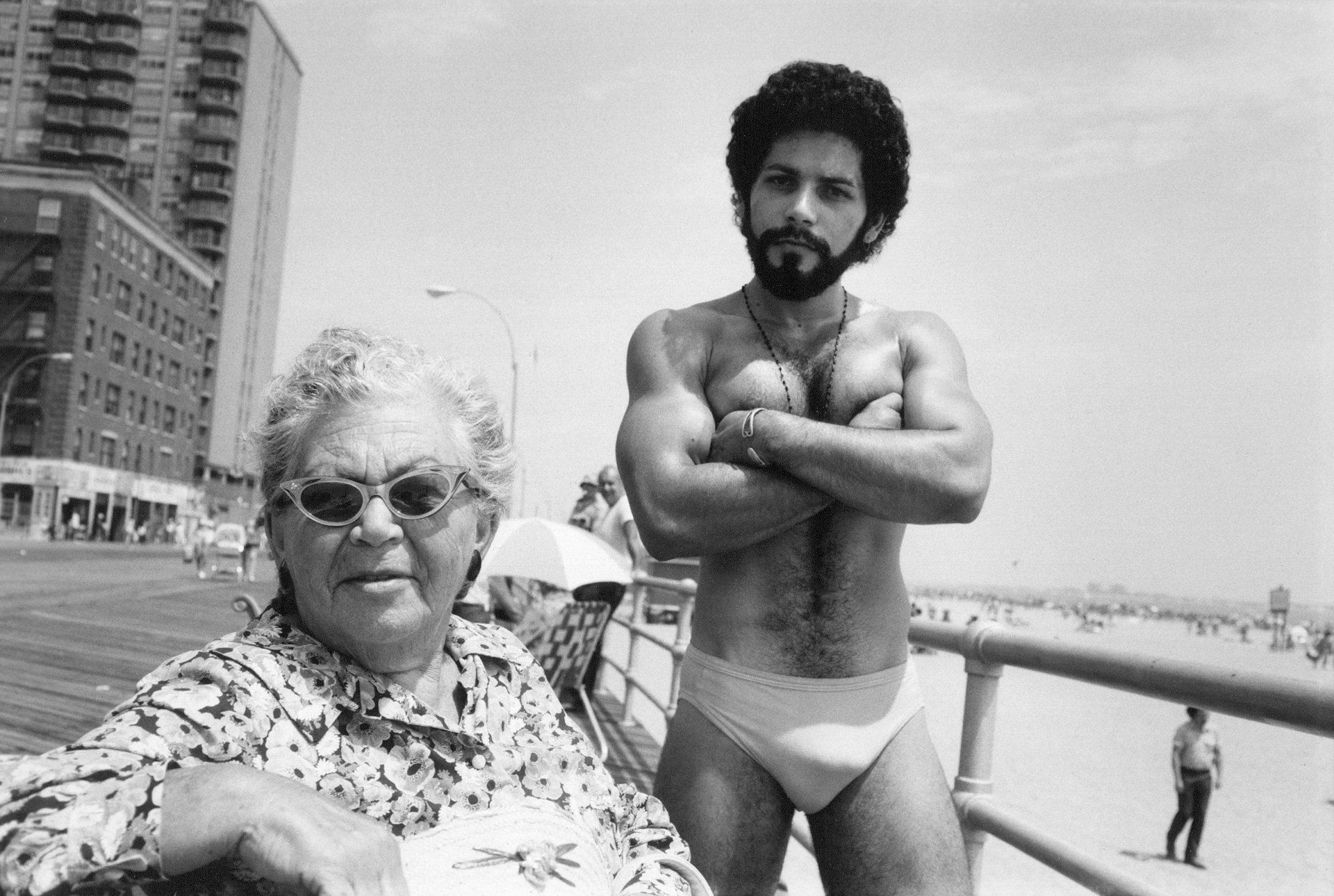 Angel and Woman on Boardwalk in Brighton Beach, 1976