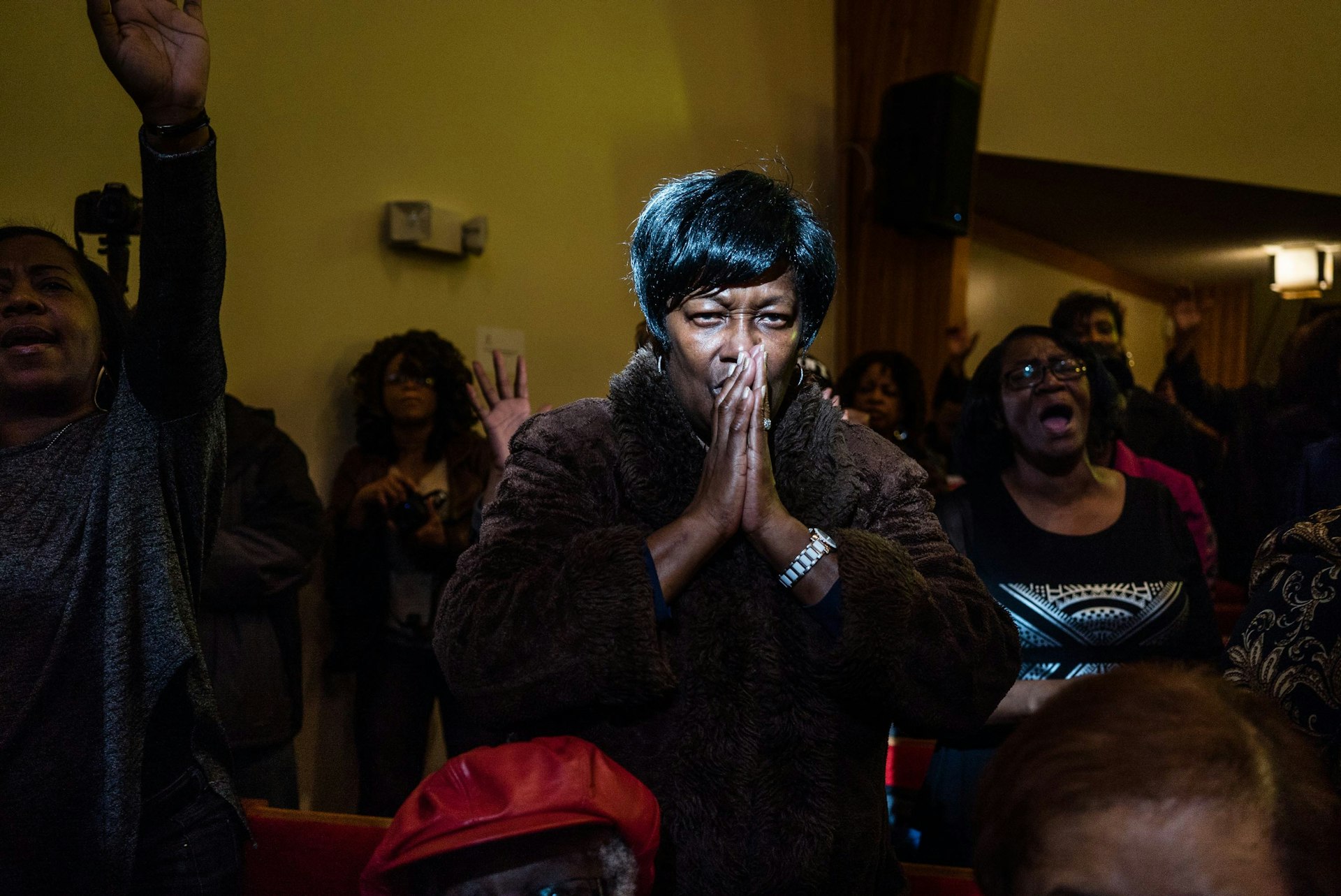 Locals participate in an environmental rally and a sermon at the First Trinity Missionary Baptist Church with Flint Mayor Karen Weaver, celebrity Russell Simmons and a number of national Pastors. February, 2016.