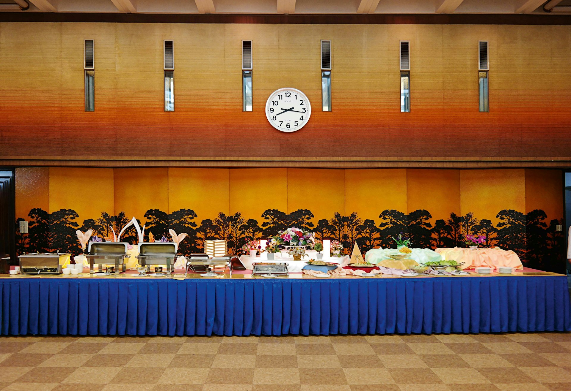 The breakfast buffet in the Koryo Hotel could be straight from a Wes Anderson film set. Built in 1985 as the main hotel for visiting foreigners, its twin 45-storey towers, connected by a bridge, are an iconic presence on the Pyongyang skyline. With a total of 500 rooms, the hotel also has a bookshop, movie room and banquet rooms, as well as a casino and “wading pool” in the basement. Both towers are crowned with revolving restaurants, although one is off limits as it overlooks a residential area of the Pyongyang elite.