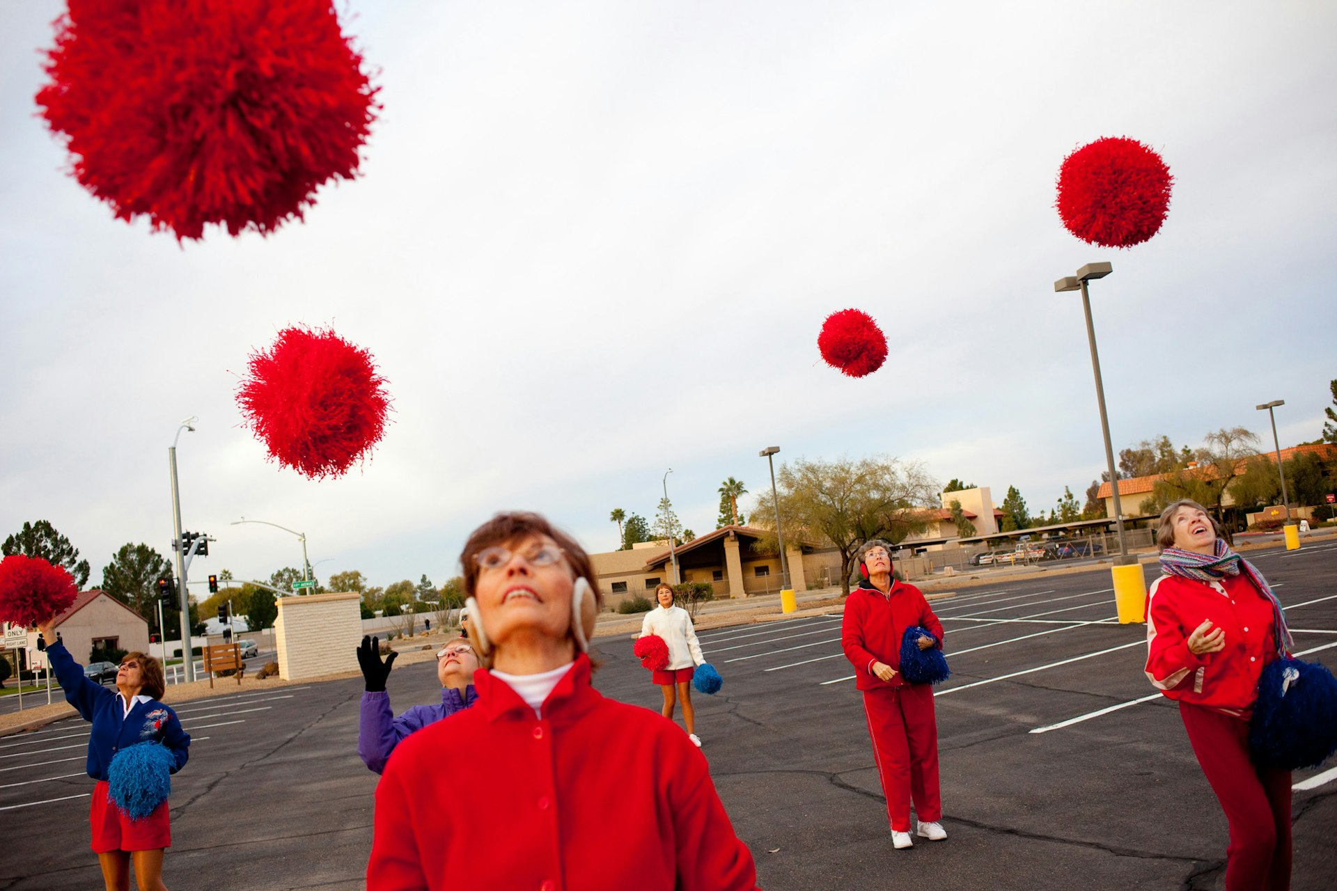The Sun City Poms Marching Unit practices for an upcoming parade in a parking lot outside of a recreation center in Sun City, Arizona Decmeber 10, 2009.